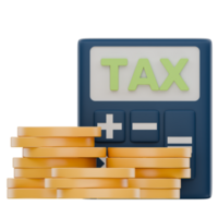 3D Tax Calculation Icon with Stacked Coins and Calculator Representing Financial Analysis png