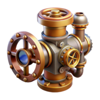 stunning rustic Steampunk valve with a handle, pipe connections, and intricate details professional png