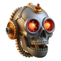 extraordinary rustic A steampunk skull with gears, pipes, and glowing red eyes genuine png