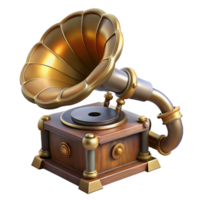serene minimalist A steampunk gramophone with a large horn and a rotating turntable authentic png