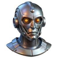 stunning abstract Cyberpunk robot head, intricate details, metallic, glowing eyes authentic png