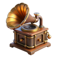 vibrant artistic Steampunk gramophone music player, isolated object authentic png