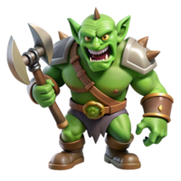 extraordinary modern A fierce, snarling orc, holding a rusty battle-axe professional png