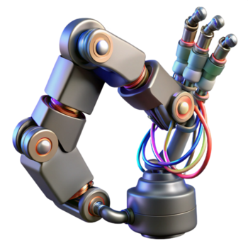 vibrante abstrato cyberpunk robótico braço com intrincado fiação autêntico png