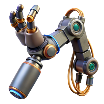 extraordinário rústico cyberpunk robótico braço com intrincado fiação autêntico png