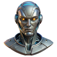 stunning rustic Cyberpunk robot head, intricate details, metallic, glowing eyes authentic png