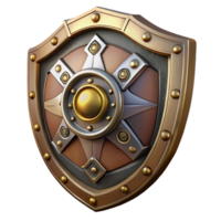 vibrant vintage Steampunk shield with intricate metalwork and a central emblem genuine png