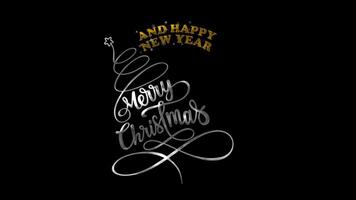 Elegant silver Christmas tree design with festive calligraphy and happy New Year text video