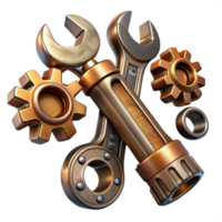 magnificent artistic Steampunk wrench set with various sizes and intricate engravings authentic png