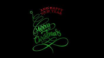 Bright green calligraphy Christmas tree with red festive New Year message video