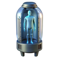 serene abstract Cryogenic stasis pod with a visible human silhouette inside authentic png