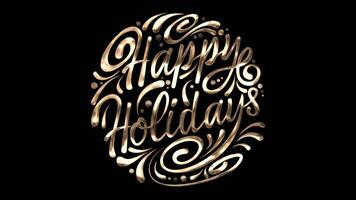 Classy Happy Holidays text animation design in gold calligraphy with swirling decorative accents video
