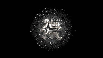 Silver Happy New Year typography text animation with glitter sparkling fireworks on alpha channel perfect for New Years Eve party decorations and greetings video