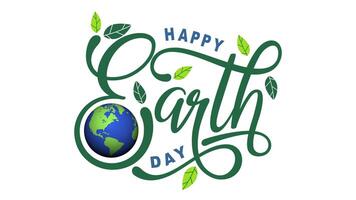 contento tierra día texto animación tipografía con verde globo firmar logo celebrando con un contento diseño adecuado para ambiental campañas tierra día eventos sostenible negocio marca video