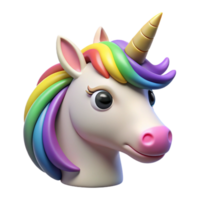 extraordinary artistic A single, stylized, cartoon unicorn head with a rainbow mane high resolution png