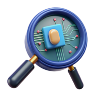dramatic rustic A magnifying glass over a computer circuit detailed png