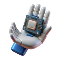 serene minimalist Highly detailed robotic hand holding a data chip, professional png
