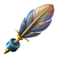 vibrant rustic A stylized, decorative feather pen, for writing spells detailed png