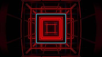 Cyan and Red Square Neon Lights Tunnel Background VJ Loop in 4K video