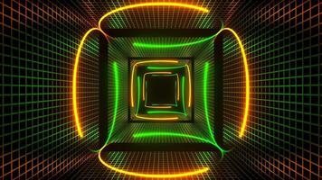 Orange and Green Neon Circle Lights in Square Frames Background VJ Loop in 4K video