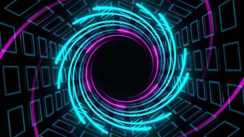 Cyan and Pink Neon Spiral in Hexagonal Tunnel Background VJ Loop in 4K video