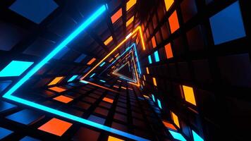 Orange and Blue Neon Triangle Tunnel Background VJ Loop in 4K video