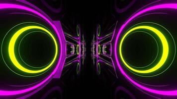 Pink and Light Green Neon Flashing Rings in Reverse Tunnel Background VJ Loop in 4K video