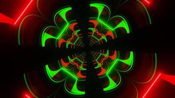 Green and Red Neon Glow Clover Tunnel Background VJ Loop in 4K video