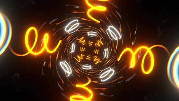 Orange and White Neon Spirals Reverse Tunnel Background VJ Loop in 4K video