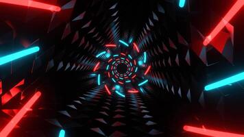 Cyan and Red Neon Spirals in Triangular Tunnel Background VJ Loop in 4K video