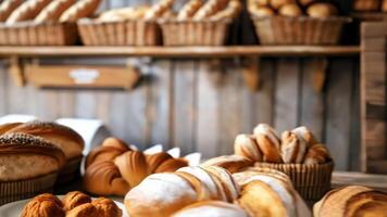 Many different types of bread are displayed on a table video