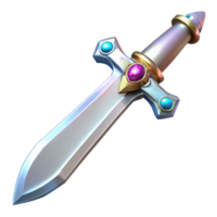 impressive creative A single, gleaming silver sword, hilt encrusted with jewels 4K png