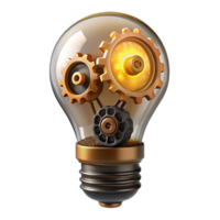 vibrant classic Steampunk lightbulb with exposed filaments and gears original png