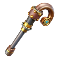 dramatic abstract Steampunk cane with a brass handle and hidden gadgets professional png
