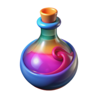 elegant rustic A single potion bottle with a swirling, colorful liquid inside professional png