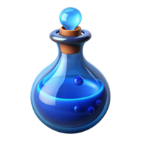 wonderful abstract A single potion bottle filled with swirling, glowing blue liquid professional png