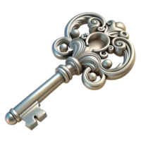 extraordinary artistic A single, intricate silver key with ornate carvings high resolution png