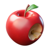 impressive abstract A single, ripe red apple with a bite taken out genuine png