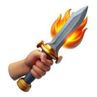 extraordinary artistic A detailed, realistic human hand holding a flaming sword premium png
