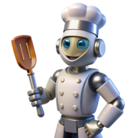 dramatic abstract Futuristic Robot Chef holding a spatula high quality png