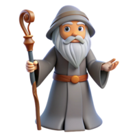 serene traditional A wise old wizard with a long white beard and staff high resolution png