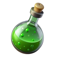 wonderful rustic A single, sparkling potion bottle, filled with a bubbling green liquid high resolution png