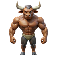 wonderful rustic Minotaur, bull-headed creature, muscular physique, aggressive stance genuine png
