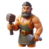 dramatic artistic Hephaestus, God of the Forge, holding hammer, muscular build 4K png