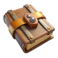 impressive rustic A weathered, leather-bound spellbook clasped with a metal lock professional png
