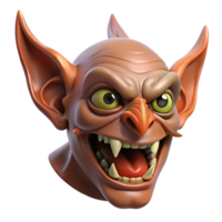 dramatic artistic A fearsome goblin head with sharp teeth and pointed ears detailed png