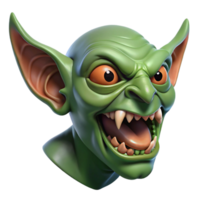 elegant rustic A fearsome goblin head with sharp teeth and pointed ears genuine png