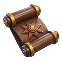 vibrant rustic A single, ancient, leather-bound scroll with mystical symbols high quality png