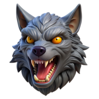 vibrant modern A fearsome, snarling werewolf head with glowing eyes high resolution png
