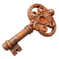 impressive contemporary A rusty, ancient key with intricate carvings professional png